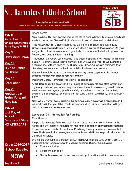 Newsletter May 1, 2026