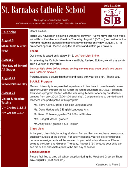 Newsletter July 31, 2026